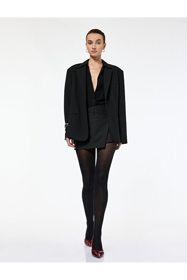 S Slim Fit A-Line K Double-Breasted Mini Skirt with Metallic Thread Detail