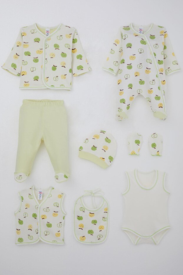 Baby Boy Hospital Release 8-Piece Cute Little Apple Patterned 0-3 Months, Ecru