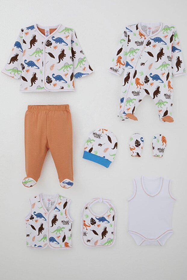 Baby Boy Hospital Release 8-Piece Dinosaur Kingdom Set 0-3 Months, White