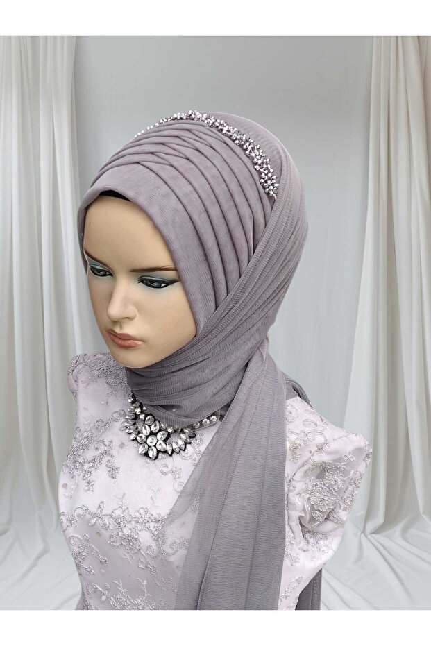 Accessories Included Dark Gray Stretchy Fabric Single-Piece Model Ready-Made Veil Ready-Made Shawl Ready-Made Turban Practical Sal