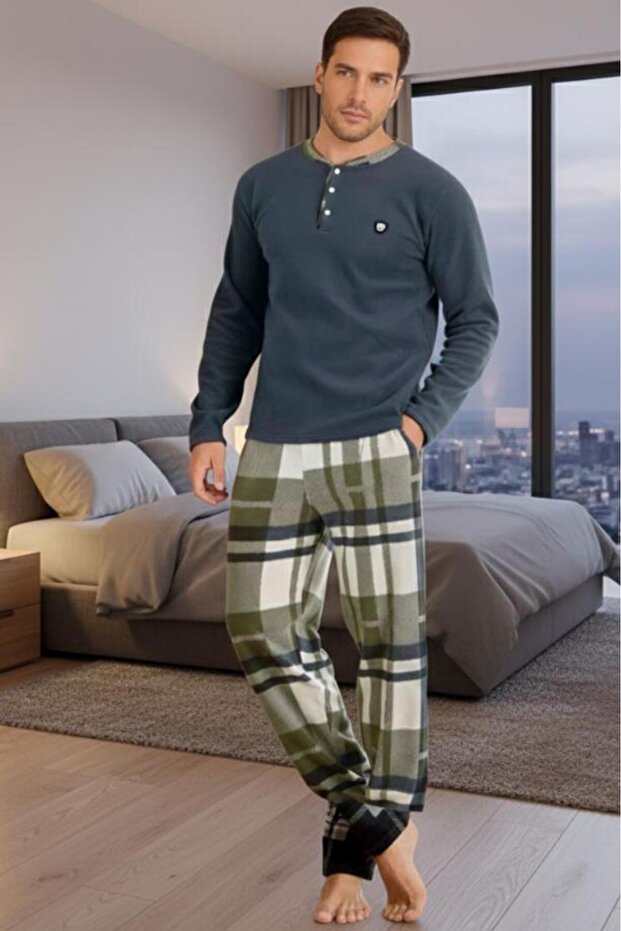 Men's Pocketed Winter Fleece Pajamas Set 2252P