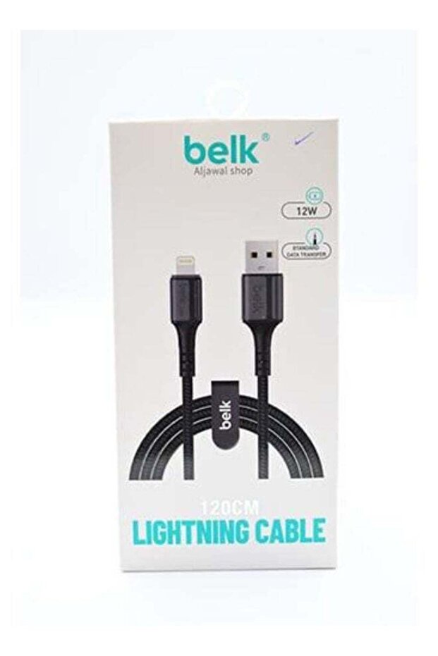 كابل USB-A إلى Lightning بطول 120 سم، شحن سريع ونقل بيانات 12 وات، أسود