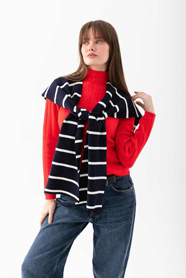 Wega Moda Kare Çizgili Parçalı Patchwork Atkı - Spor Triko Örme Omuz Atkısı | Unisex Boho Şal - Atkı
