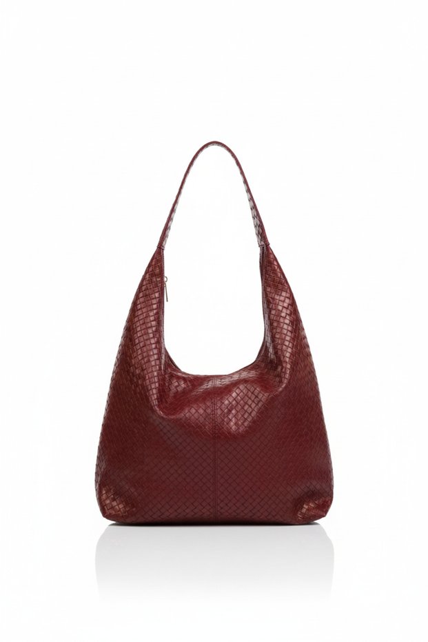 Zaneria Burgundy Knitted Detailed Shopper Women's Shoulder Bag