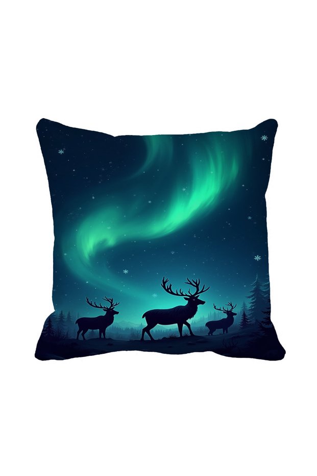 North Forest Deer Design Pillow Case – Aurora Light Decorative Throw Pillow 43 X 43 cm Suede