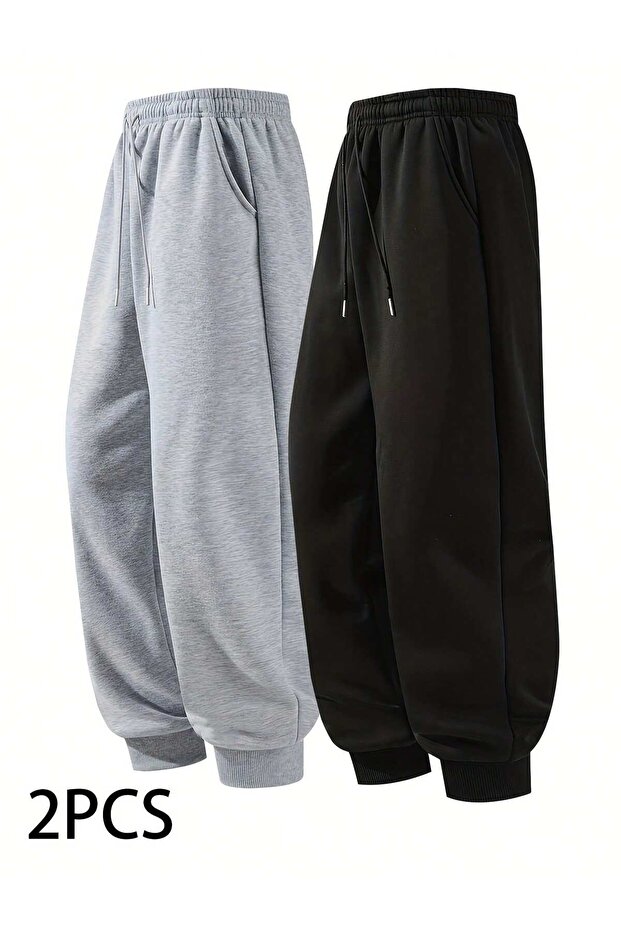 Unisex 2*Li Elastic Sweatpants Plus Size