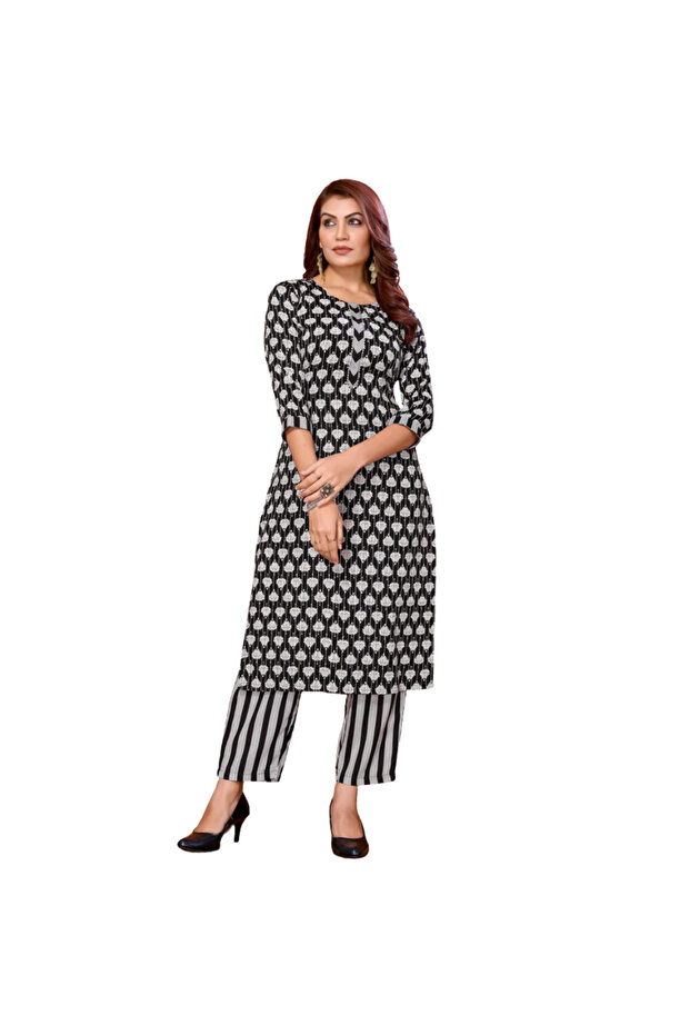 Black Rayon Salwar Kameez Set - ALV1247 | Black-Size:S-36-Inches