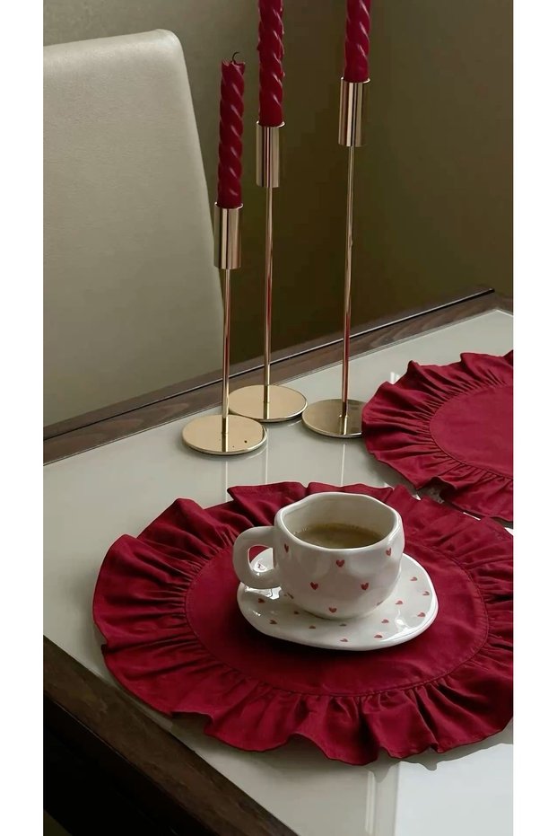 Round Burgundy Linen Fabric American Service (38X38Cm)