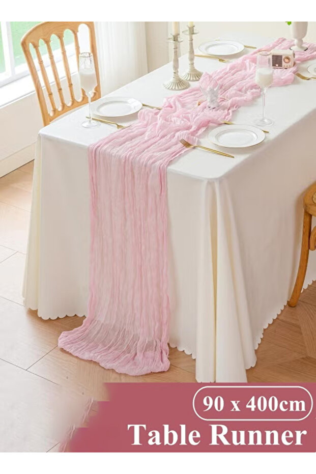 مفرش طاولة، مفرش طاولة من الشاش مقاس 90 × 400 سم، مفرش طاولة شفاف على الطراز الريفي - 1