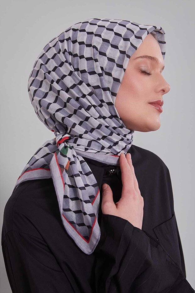 وشاح ناعم بنمط مكعبات رمادية - 2