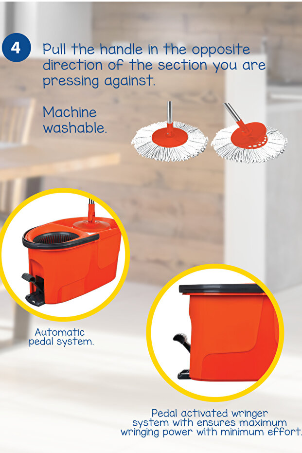 مجموعة ممسحة فورس سبين مع دواسة دوارة 360 درجة - 5