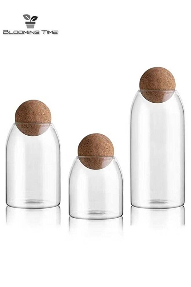 3-Piece Glass Food Storage Jar With Round Ball Cork Lid