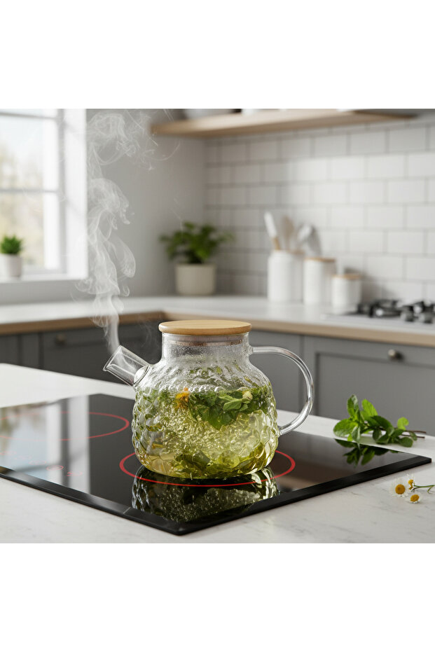 1000 ml Patterned Borosilicate Teapot - 1