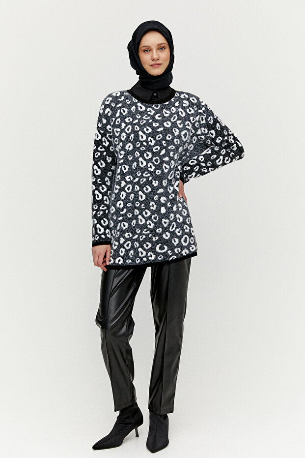 Leopar Detaylı Triko Tunik - 2
