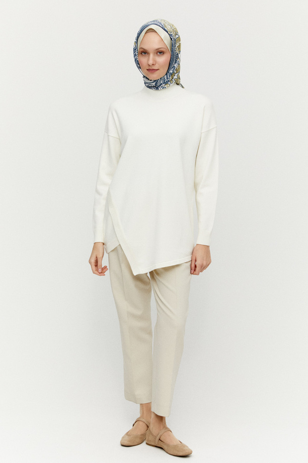 Asimetrik Kesim Basic Triko Tunik - 1