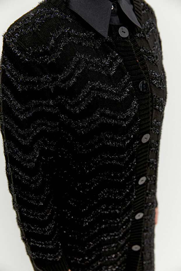 Simli Uzun Triko Hırka - 7