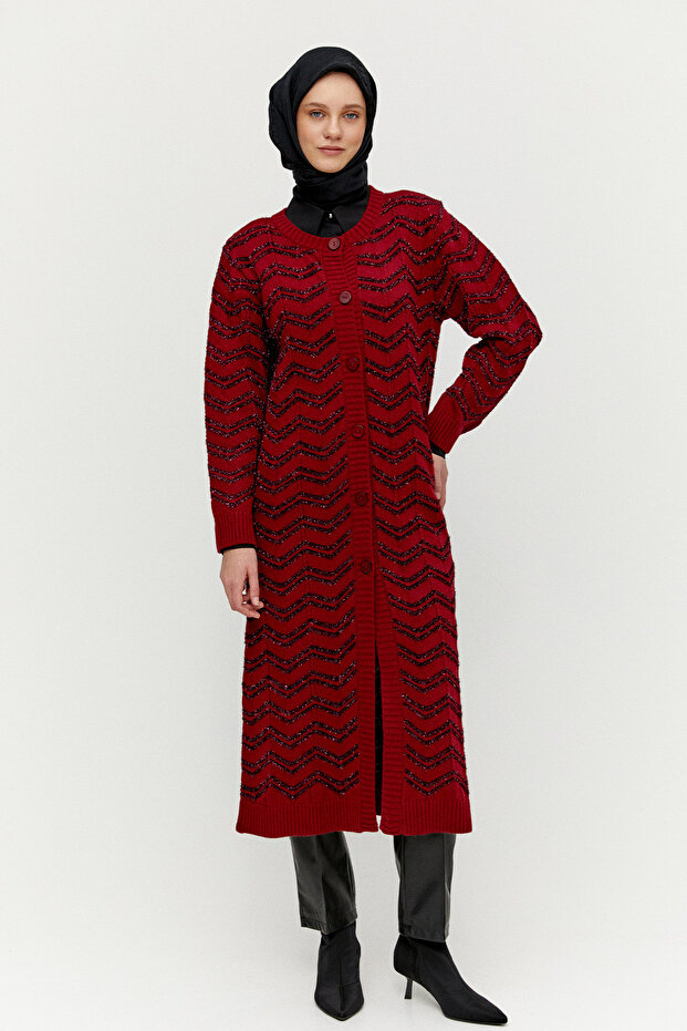 Simli Uzun Triko Hırka - 1