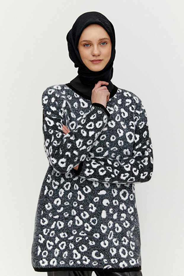 Leopar Detaylı Triko Tunik - 4