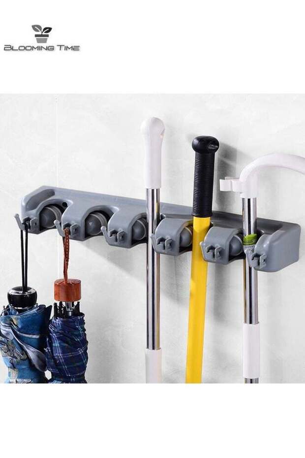 Household Wall-Mounted Mops And Brooms Store 5 Notches With 6 Hooks