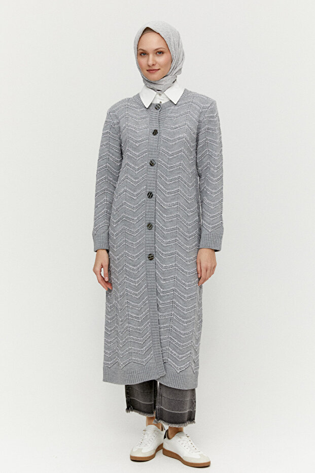 Simli Uzun Triko Hırka - 1