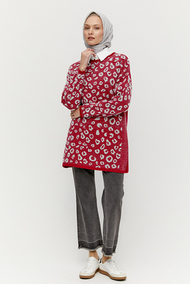 Leopar Detaylı Triko Tunik - 2