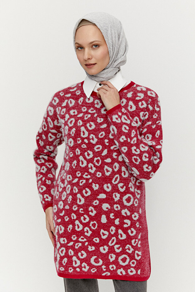 Leopar Detaylı Triko Tunik - 4
