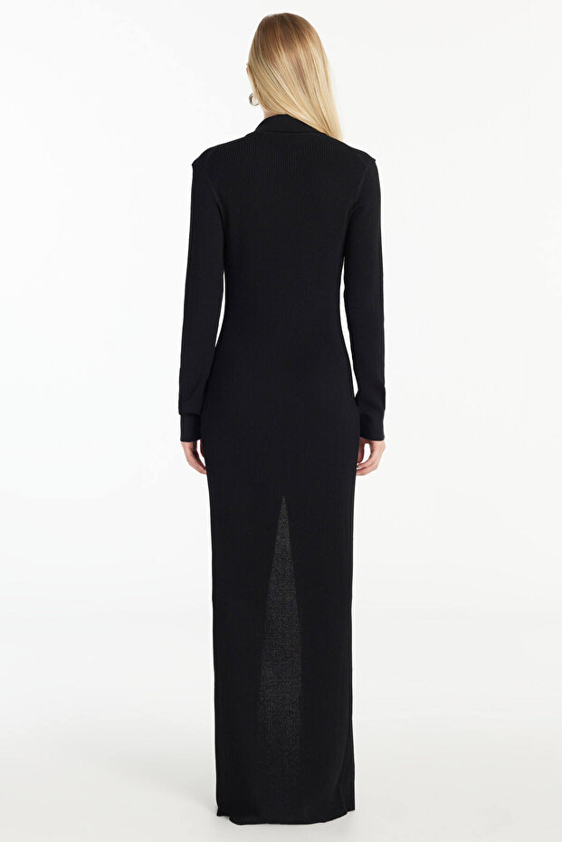 SİYAH TRİKO GÖMLEK ELBİSE - 5