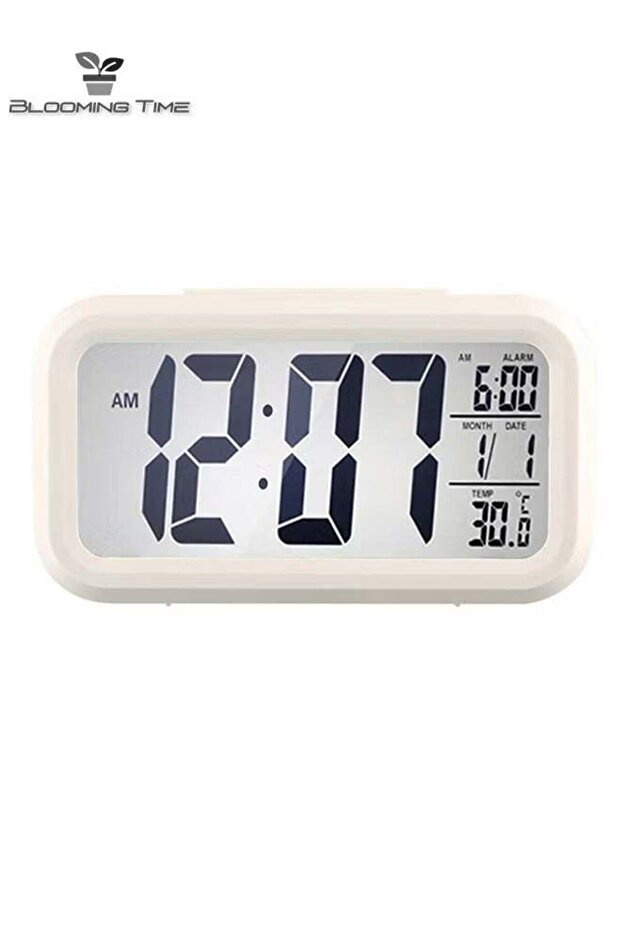 LED Digital Electronic Clock With Calendar And Temperature - White