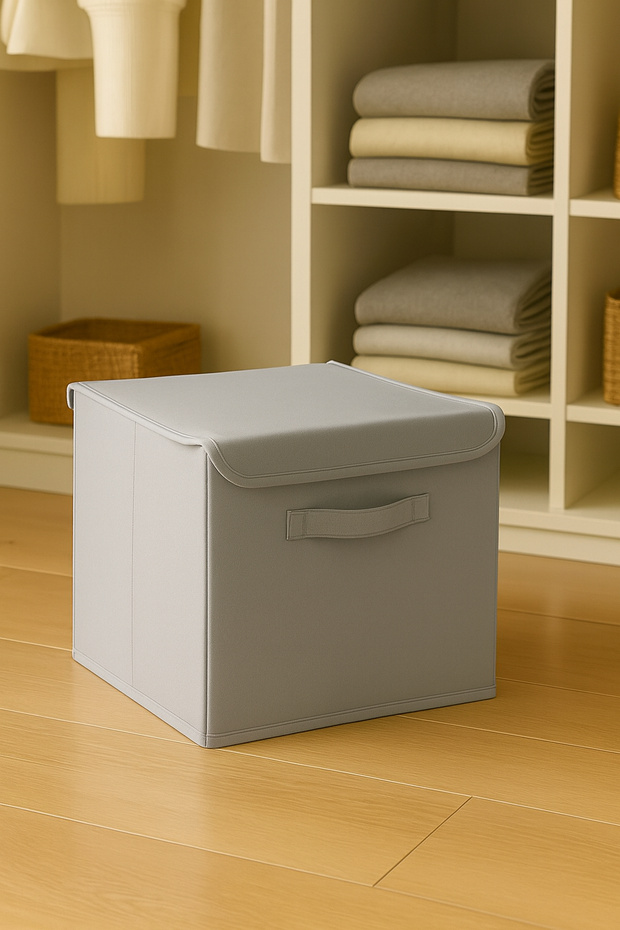 1 Piece-Covered Gray Closet Laundry Toy Organizer Folding Storage Box with Lid 30X30X30Cm