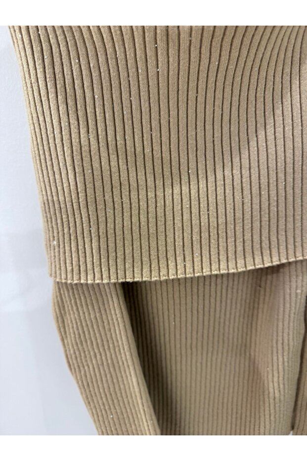 10705 Bardot yaka pullu Fitilli Triko Kazak - 3