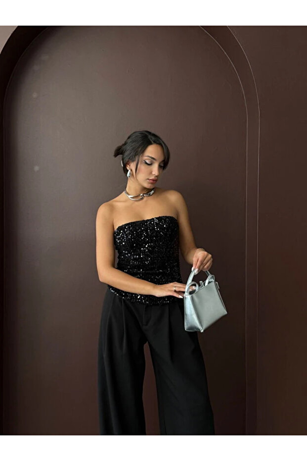 Siyah Simli Straplez Bustiyer - 1