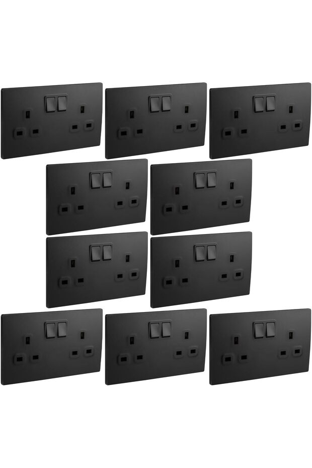 Legrand Mallia Senses 13A Switched Socket Outlet Pack of 10 (Double Matt Black)