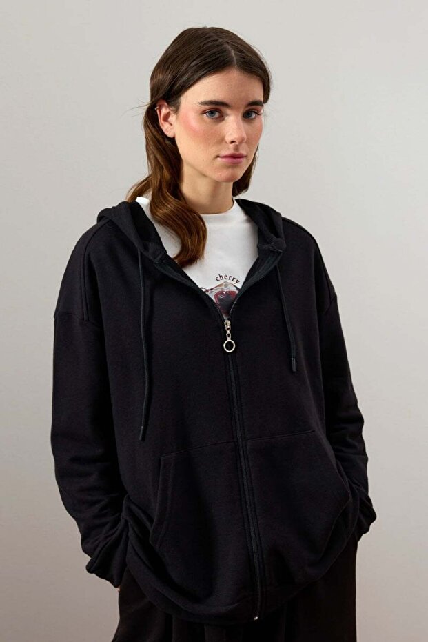 Siyah 3 İplik Basic Hırka - 3