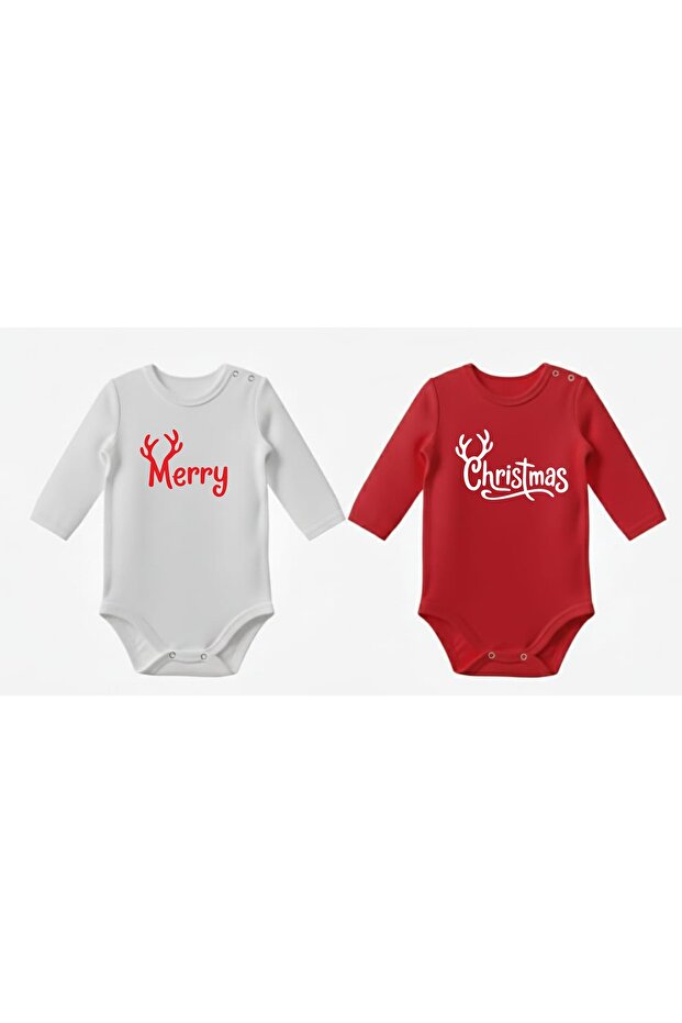 Twin Baby Merry Christmas B Printed Baby Bodysuit (Double)