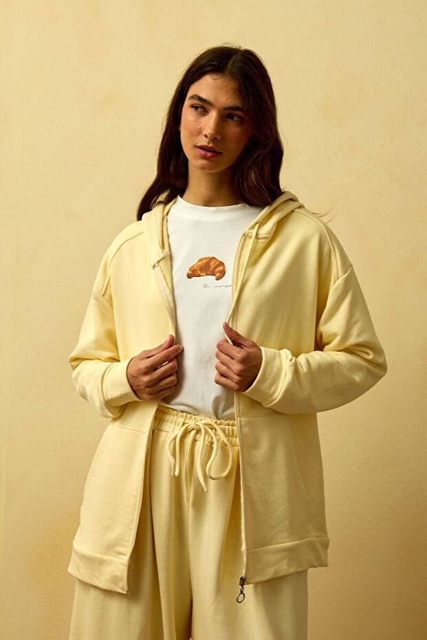 Tereyağ Sarısı 3 İplik Basic Hırka - 2