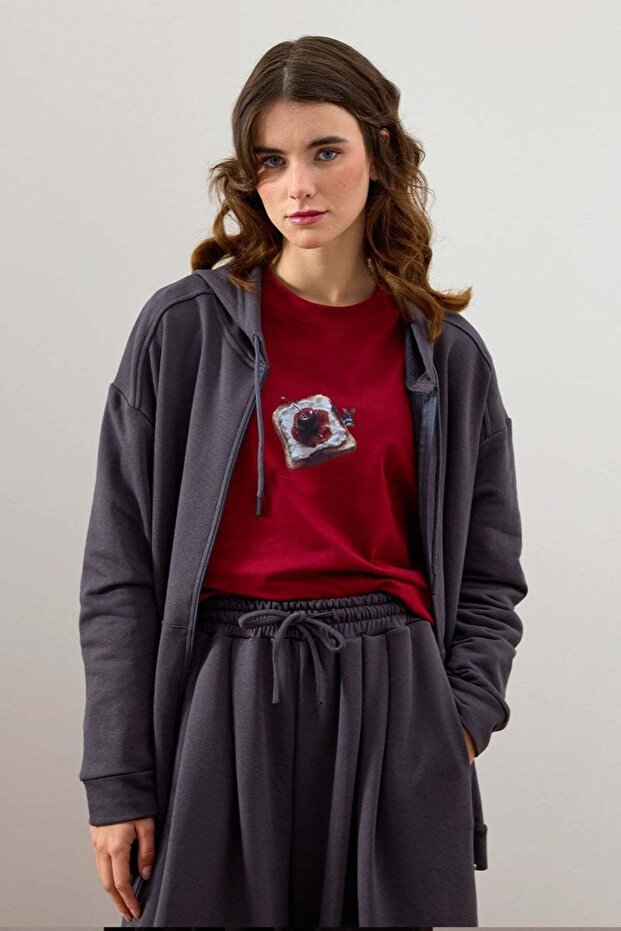 Antrasit 3 İplik Basic Hırka - 1