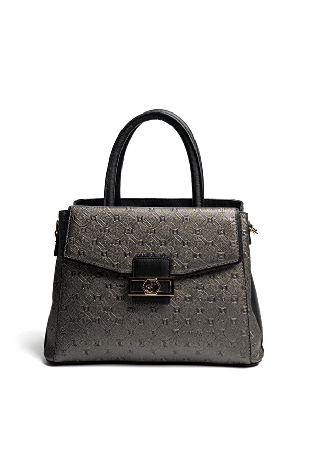Platinum - Women's Handbag with Black Logo Sp1264