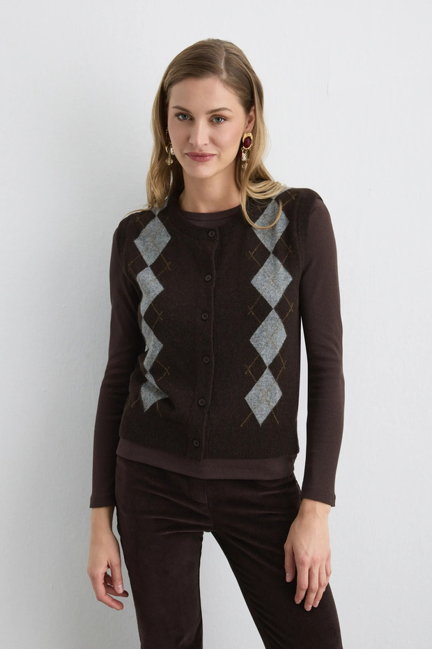 Baklava Patterned Knitwear Wool Vest - Brown