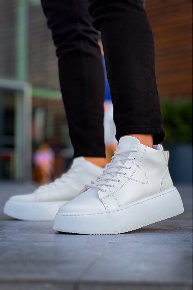 LE10 fűzős férfi magas talpú fehér sportcipő - 2