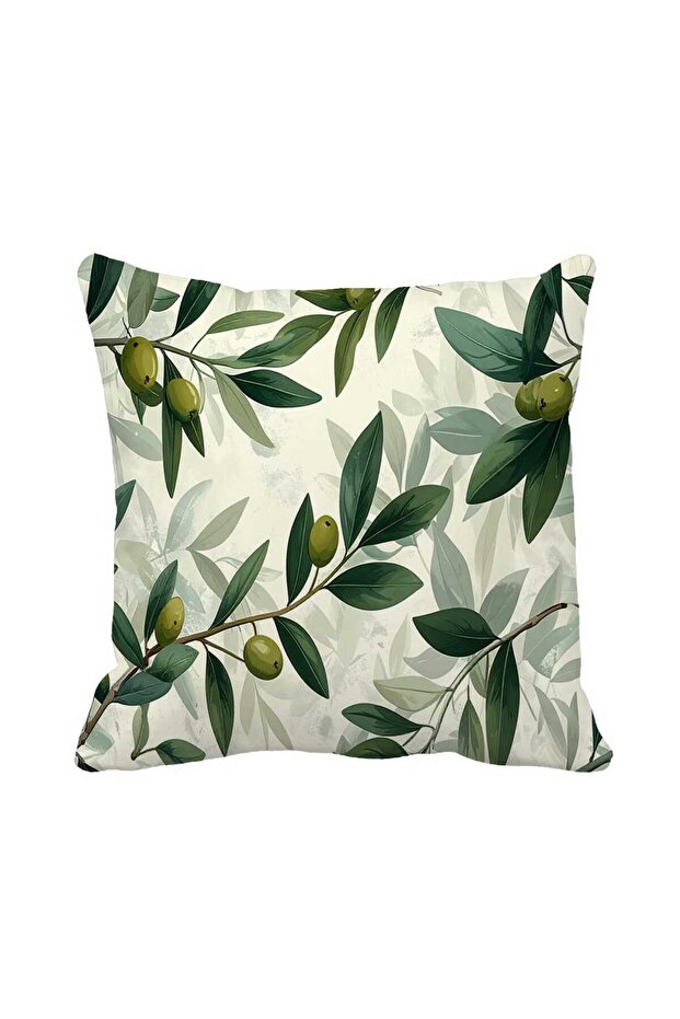 Natural Olive Leaf Patterned Single Decorative Throw Pillow Cover - Modern Home Decor 43 X 43 cm Suede