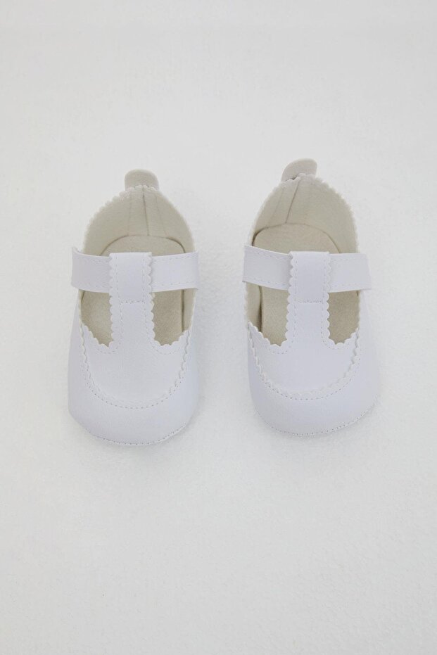 Baby Girl Booties Shoes with Velcro, Size 18-19, White
