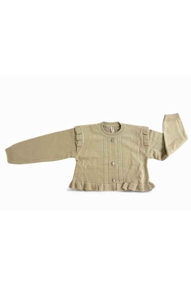Girl's ruffle-trimmed shoulder knit sweater