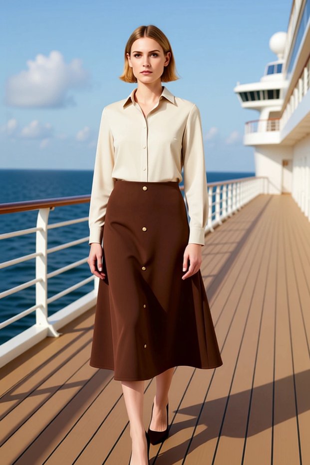 Women's High Waist Buttoned Midi Skirt A-Line 100% Polyester Functional Durable Quality Stylish