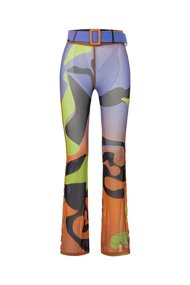 TAINTED FLOWER MESH PANTS IN ORANGE - 1