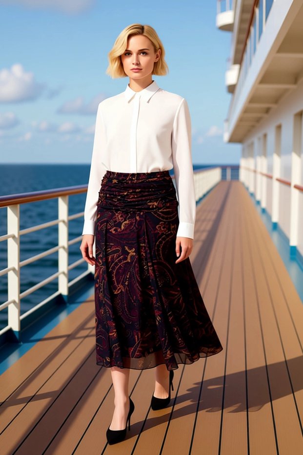 Women's A-Line Patterned Shirred Midi Skirt Functional Durable Quality Comfortable Stylish