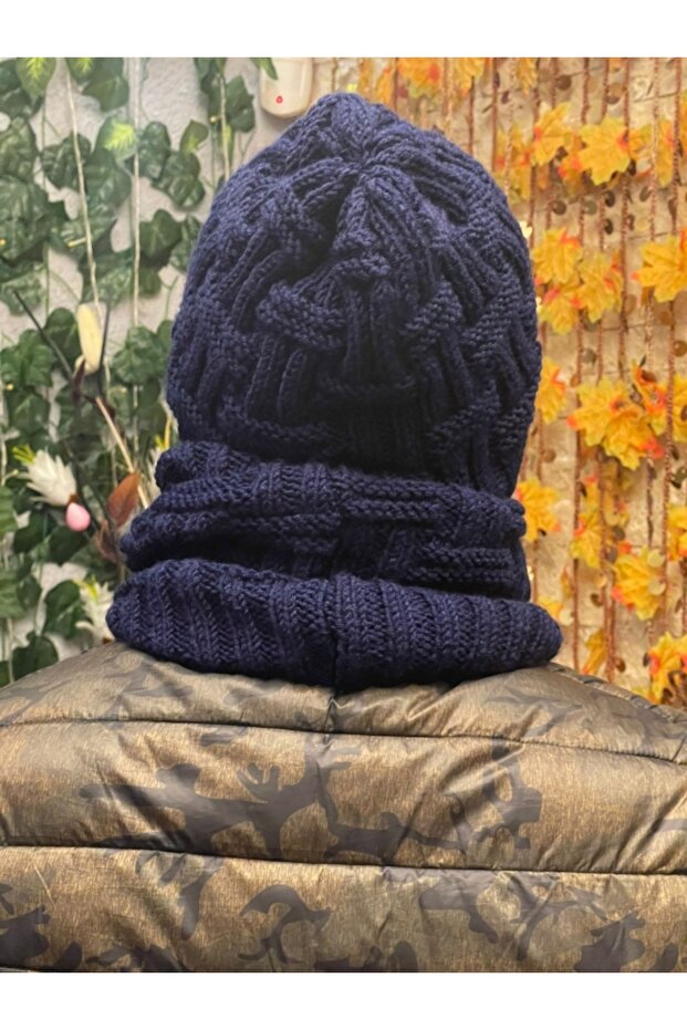 Hand Knitted Men's Beanie Neck Collar Set