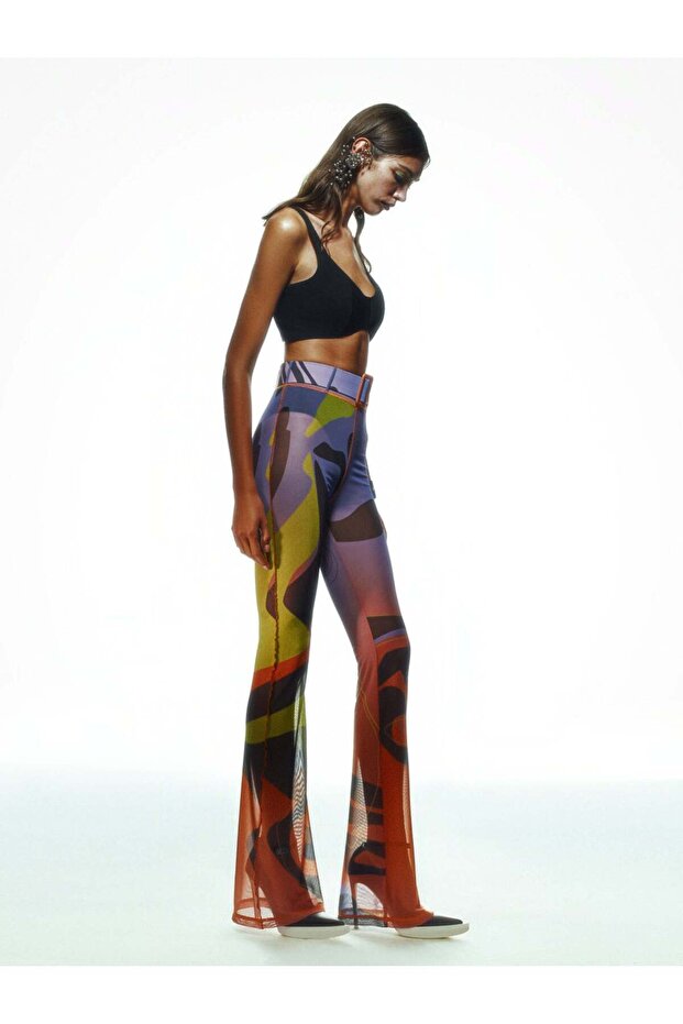 TAINTED FLOWER MESH PANTS IN ORANGE - 3