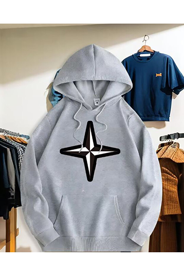 Printed Detail Hooded Sweatshirt