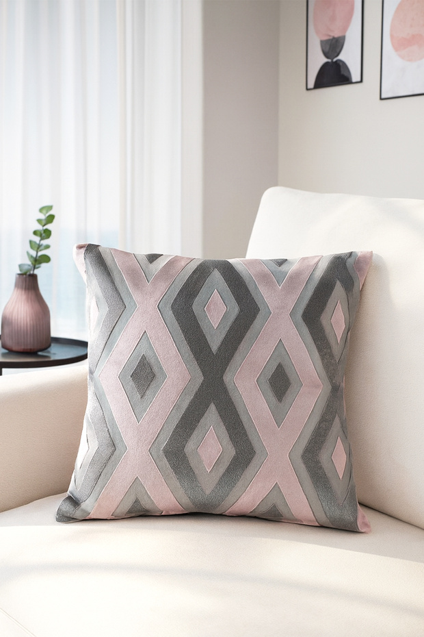 Velvet Cushion Cover Pink Gray V1 40X40