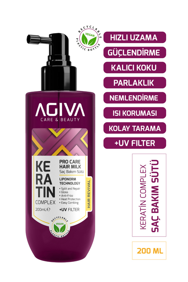Agiva Care&Beauty Keratin Saç Bakım Sütü 200 ml – Hızlı Saç Uzatma Destekli Saç Bakım